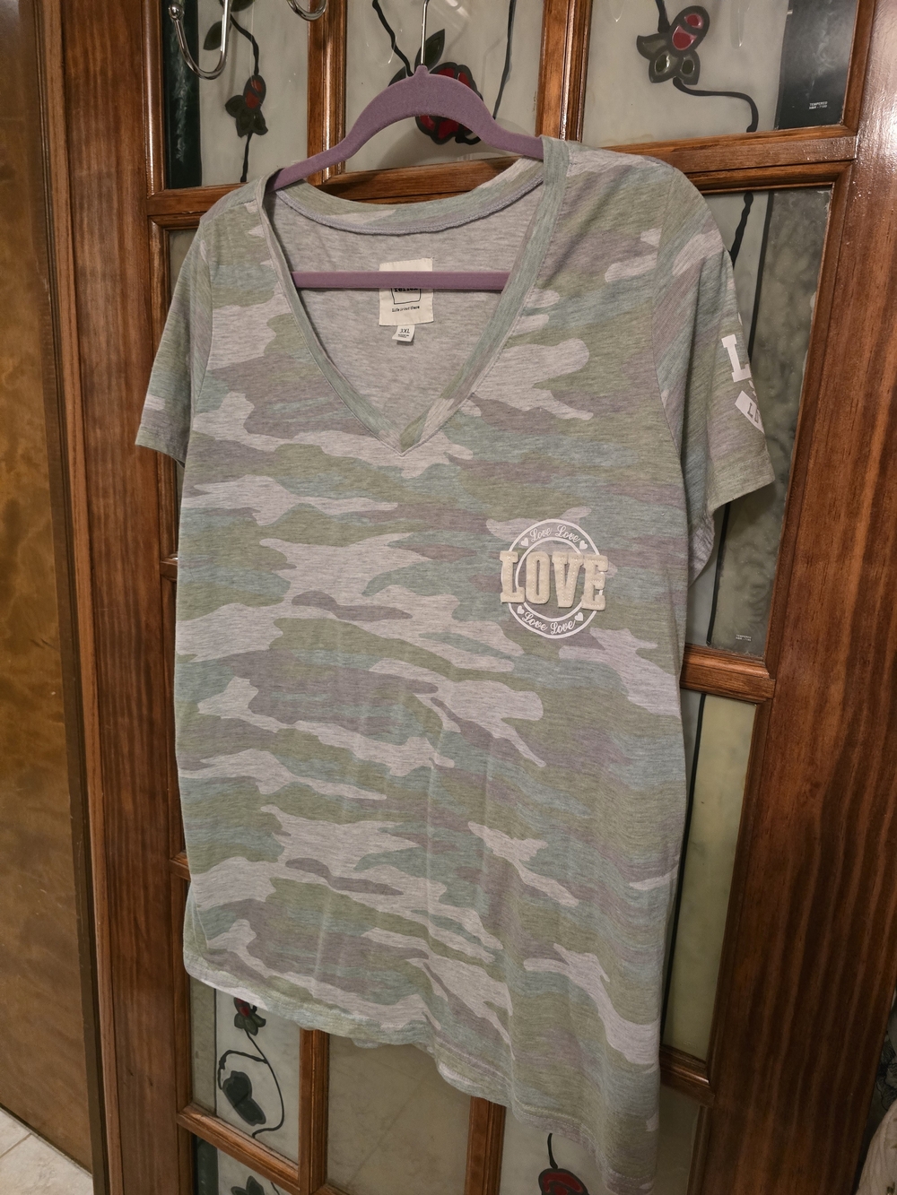 Reflex Women’s Camouflage V-Neck Tee in Green and Gray